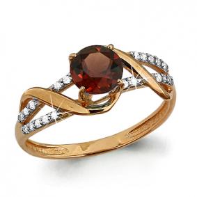 Кольцо из золочёного серебра AQUAMARINE А6520903А-п с фианитом и гранатом А6520903А-п фото