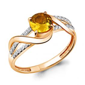 Кольцо из золочёного серебра AQUAMARINE А6520906А-п с фианитом и цитрином А6520906А-п фото