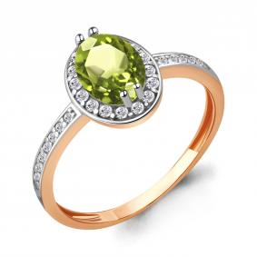 Кольцо из золочёного серебра AQUAMARINE А6523207А-п с фианитом и хризолитом А6523207А-п фото