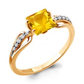 Кольцо из золочёного серебра AQUAMARINE А6524106А-п с фианитом и цитрином А6524106А-п фото