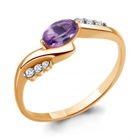 Кольцо из золочёного серебра AQUAMARINE А6525304А-п с фианитом и аметистом А6525304А-п фото