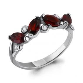 Серебряное кольцо AQUAMARINE А6525503 с фианитом и гранатом А6525503 фото
