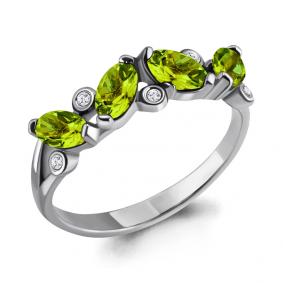 Серебряное кольцо AQUAMARINE А6525507 с фианитом и хризолитом А6525507 фото