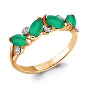 Кольцо из золочёного серебра AQUAMARINE А6525509-пк с фианитом и агатом А6525509-пк фото