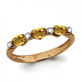 Кольцо из золочёного серебра AQUAMARINE А6525606-пк с фианитом и цитрином А6525606-пк фото