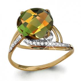 Кольцо из золочёного серебра AQUAMARINE А6527719А-п с фианитом и султанитом А6527719А-п фото