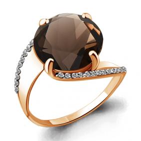 Кольцо из золочёного серебра AQUAMARINE А6534201А-п с фианитом, кварцем и раухтопазом А6534201А-п фото