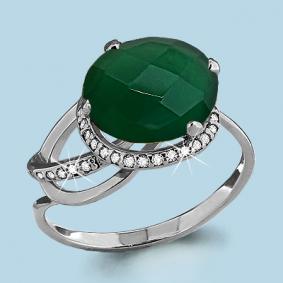 Серебряное кольцо AQUAMARINE А6534309А с фианитом и агатом А6534309А фото
