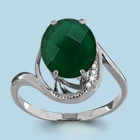 Серебряное кольцо AQUAMARINE А6534409А с фианитом и агатом А6534409А фото