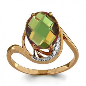 Кольцо из золочёного серебра AQUAMARINE А6534419А-п с фианитом и султанитом А6534419А-п фото