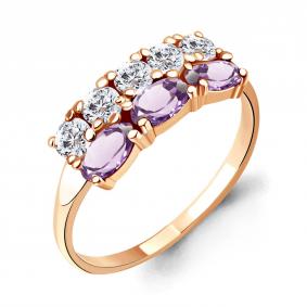 Кольцо из золочёного серебра AQUAMARINE А6535504А-п с фианитом и аметистом А6535504А-п фото