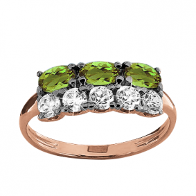 Кольцо из золочёного серебра AQUAMARINE А6535507-п с фианитом и хризолитом А6535507-п фото