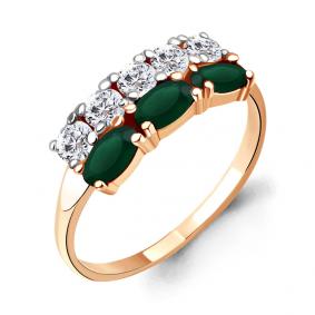 Кольцо из золочёного серебра AQUAMARINE А6535509А-п с фианитом и агатом А6535509А-п фото