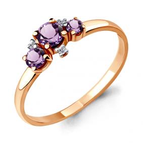 Кольцо из золочёного серебра AQUAMARINE А6535604-п с фианитом и аметистом А6535604-п фото
