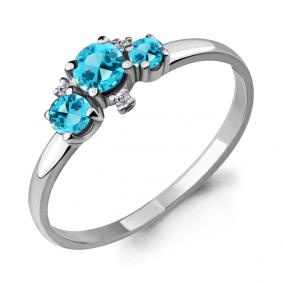 Серебряное кольцо AQUAMARINE А6535605 с топазом и фианитом А6535605 фото