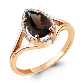 Кольцо из золочёного серебра AQUAMARINE А6539101А-п с фианитом и кварцем А6539101А-п фото