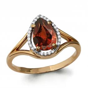 Кольцо из золочёного серебра AQUAMARINE А6539103А-п с фианитом и гранатом А6539103А-п фото
