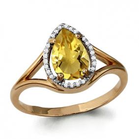 Кольцо из золочёного серебра AQUAMARINE А6539106А-п с фианитом и цитрином А6539106А-п фото