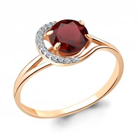 Кольцо из золочёного серебра AQUAMARINE А6539603А-п с фианитом и гранатом А6539603А-п фото