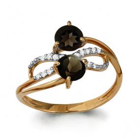 Кольцо из золочёного серебра AQUAMARINE А6541401А-п с фианитом и кварцем А6541401А-п фото