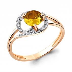 Кольцо из золочёного серебра AQUAMARINE А6541606А-п с фианитом и цитрином А6541606А-п фото