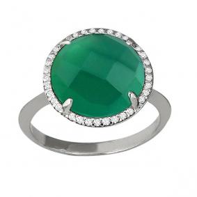Серебряное кольцо AQUAMARINE А6543109А с фианитом и агатом А6543109А фото
