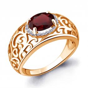 Кольцо из золочёного серебра AQUAMARINE А6543403А-п с фианитом и гранатом А6543403А-п фото