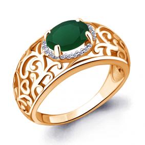 Кольцо из золочёного серебра AQUAMARINE А6543409А-п с фианитом и агатом А6543409А-п фото