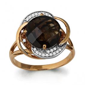 Кольцо из золочёного серебра AQUAMARINE А6546101А-пк с фианитом и кварцем А6546101А-пк фото