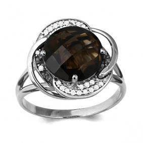 Серебряное кольцо AQUAMARINE А6546101А с фианитом и кварцем А6546101А фото