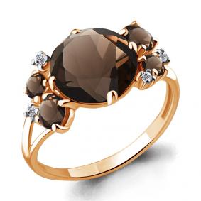 Кольцо из золочёного серебра AQUAMARINE А6546501-п с фианитом и раухтопазом А6546501-п фото