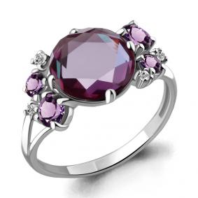 Серебряное кольцо AQUAMARINE А6546528 с фианитом, аметистом, миксом камней и александритом А6546528 фото