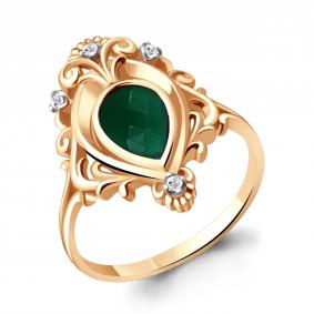 Кольцо из золочёного серебра AQUAMARINE А6546809А-п с фианитом и агатом А6546809А-п фото