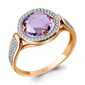 Кольцо из золочёного серебра AQUAMARINE А6547104А-п с фианитом и аметистом А6547104А-п фото
