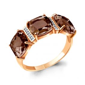 Кольцо из золочёного серебра AQUAMARINE А6547401А-п с фианитом и кварцем А6547401А-п фото