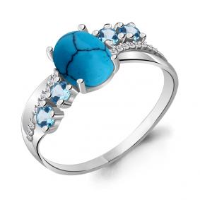 Серебряное кольцо AQUAMARINE А6548394А с топазом, фианитом, бирюзой и миксом камней А6548394А фото