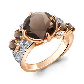 Кольцо из золочёного серебра AQUAMARINE А6548501А-п с фианитом и раухтопазом А6548501А-п фото