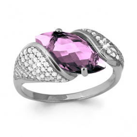 Серебряное кольцо AQUAMARINE А6548604А с фианитом и аметистом А6548604А фото