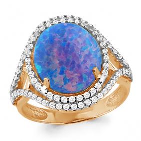 Кольцо из золочёного серебра AQUAMARINE А6549097А-п с фианитом и опалом А6549097А-п фото