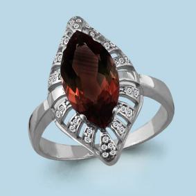 Серебряное кольцо AQUAMARINE А6549303А с фианитом и гранатом А6549303А фото
