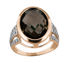 Кольцо из золочёного серебра AQUAMARINE А6550401А-п с фианитом и раухтопазом А6550401А-п фото