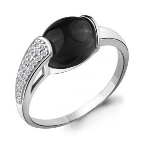 Серебряное кольцо AQUAMARINE А6551517А с фианитом и ониксом А6551517А фото