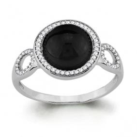 Серебряное кольцо AQUAMARINE А6551917А с фианитом и ониксом А6551917А фото
