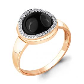 Кольцо из золочёного серебра AQUAMARINE А6552017А-п с фианитом и ониксом А6552017А-п фото