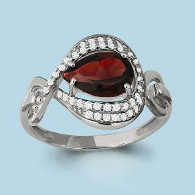 Серебряное кольцо AQUAMARINE А6552403А с фианитом и гранатом А6552403А фото
