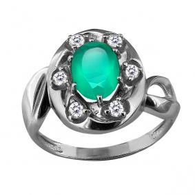 Серебряное кольцо AQUAMARINE А6552609А с фианитом и агатом А6552609А фото