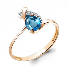 Кольцо из золочёного серебра AQUAMARINE А6552705А-п с топазом и фианитом А6552705А-п фото