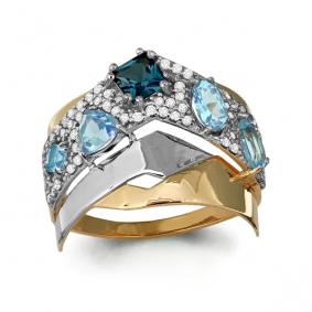 Кольцо из золочёного серебра AQUAMARINE А6556408А-пк с топазом, фианитом и Лондон топазом А6556408А-пк фото