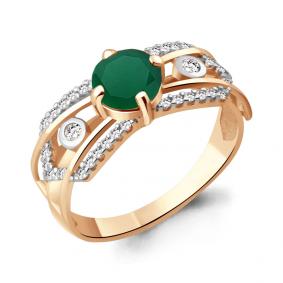 Кольцо из золочёного серебра AQUAMARINE А6557009А-пк с фианитом и агатом А6557009А-пк фото