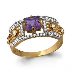 Кольцо из золочёного серебра AQUAMARINE А6557104А-п с фианитом и аметистом А6557104А-п фото